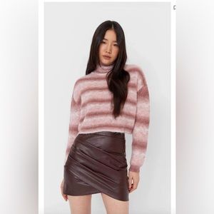 Stradivarius PU Wrap Skirt in Brown